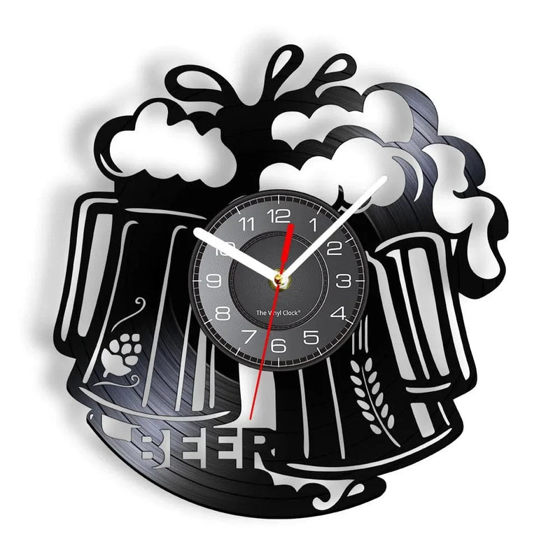 Beer Bar Wall Decor Modern Clock Drinking Hour Pub Vinyl Record Wall Clock Wall Watch Beer Club Decor - PST PS Tradings