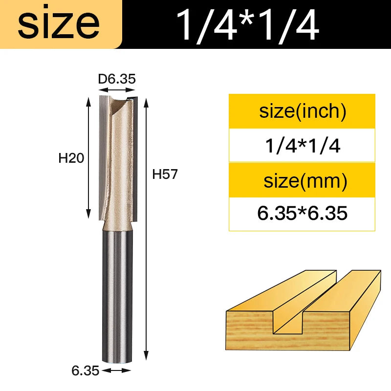 Tideway Straight Router Bits 1/2 1/4 Shank Double Flute Plunge Milling Cutter Carbide Tipped Woodworking Trimming Slotting Tool