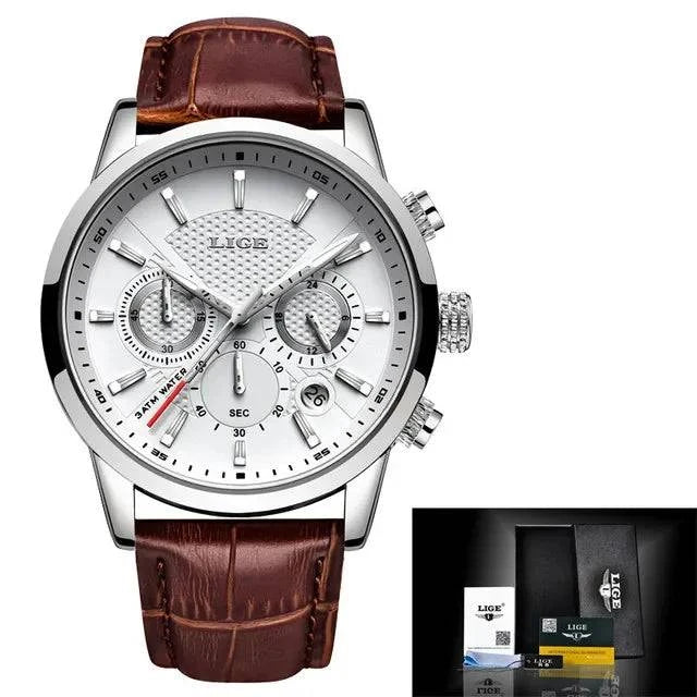 LIGE Men Watch Luxury Leather Waterproof Sport Quartz Wristwatch Chronograph Military Watch for Men Relogio Masculino Men‘s Gift - Property & Safety Tradings