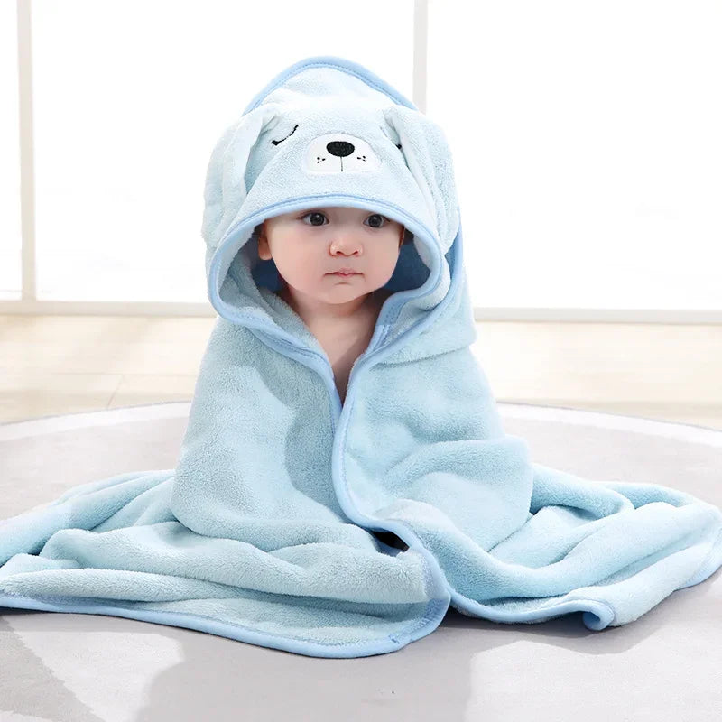 Cartoon Animal Baby Bath Towel Newborn Girl Boy Wrap Blanket Absorbent Baby Bathrobe Hooded Coral Fleece Bath Towels 0-12 Months - PST PS Tradings