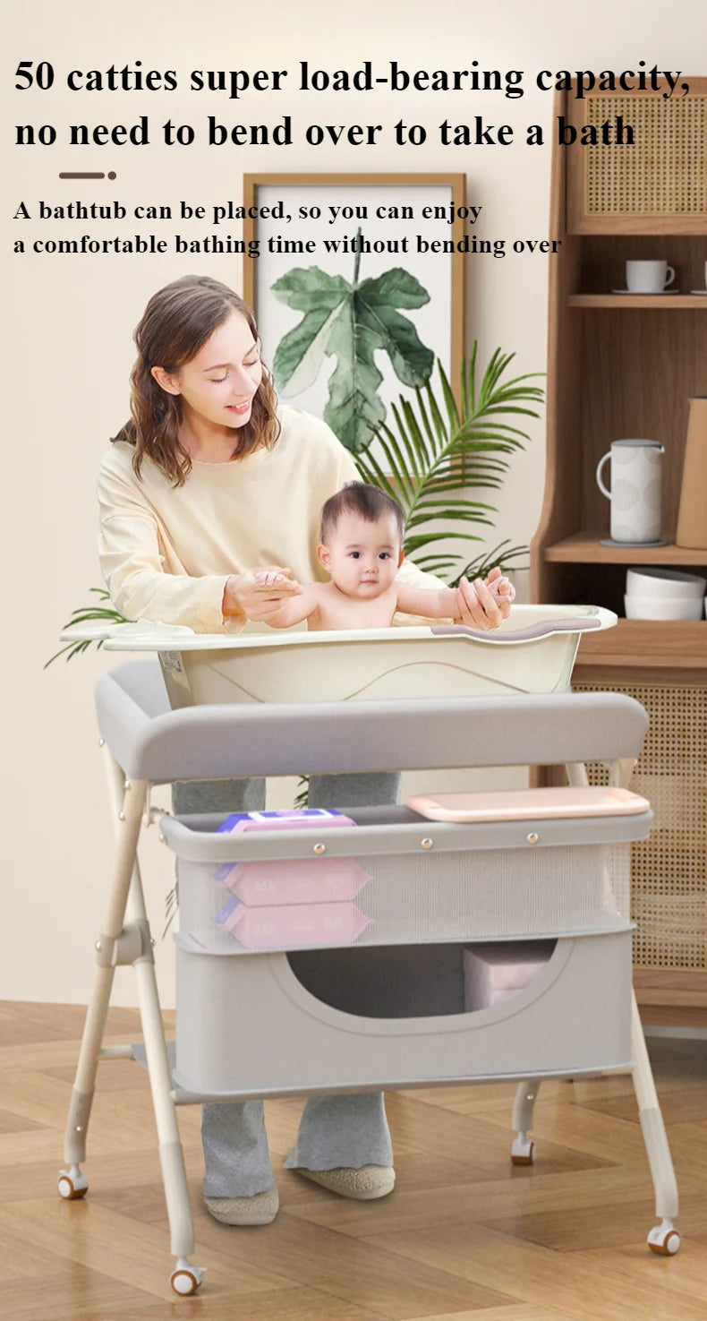 One-click Folding Multifunctional Diaper Changing Table with Toy Rack Storage Basket Height Adjustable Mobile Baby Care Table - PST PS Tradings