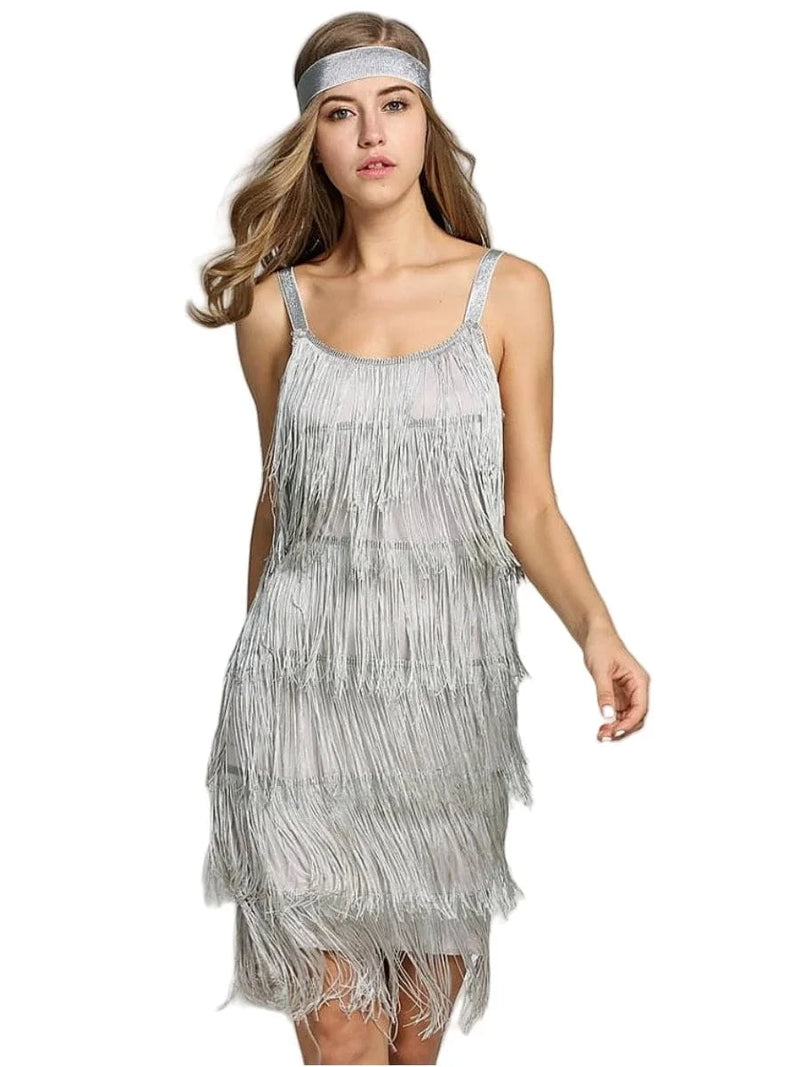 Vintage Vestidos 1920s Flapper Girl Fancy Dress Great Gatsby Dress Costumes Slash Neck Strappy Fringe Swing Party Dress Women - Property & Safety Tradings