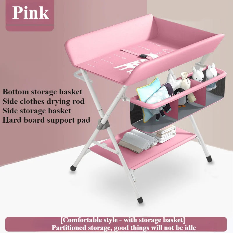 Portable Baby Changing Table for Nursery Height Adjustable Foldable Diaper Table with Swivel Wheels Drying Rack Large Storage - PST PS Tradings