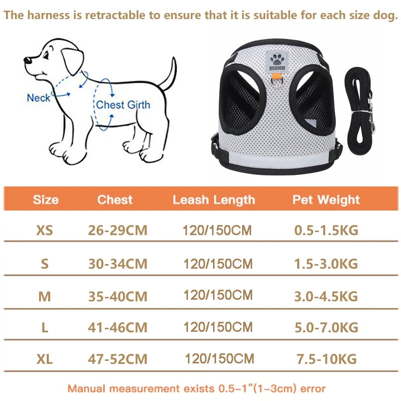 Reflective Safety Pet Dog Harness and Leash Set for Small Medium Dogs Cat Harnesses Vest Puppy Chest Strap Pug Chihuahua Bulldog - PST PS Tradings