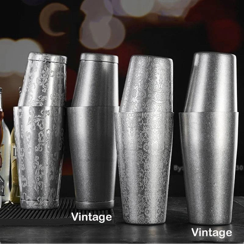 Boston Cocktail Shaker With Etched Pattern Bar Cocktail Shaker Tin Set - 800ml & 500ml - PST PS Tradings