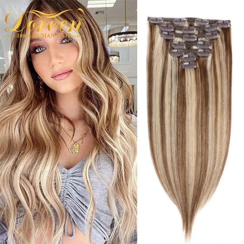 Doreen 160G 200G 240G Volume Series Brazilian Machine Remy Straight Clip In Human Hair Extensions  Full Head 10Pcs 16 to 24 Inch - Property & Safety Tradings