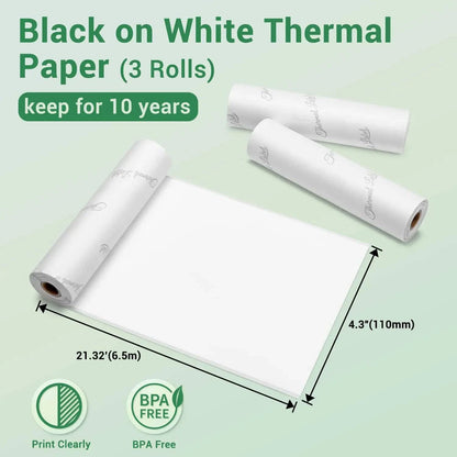 White Non-Adhesive Thermal Paper Sticker Paper for Phomemo M04S/M04AS Bluetooth Thermal Printer Black on White 50mm 107mm 110mm - PST PS Tradings