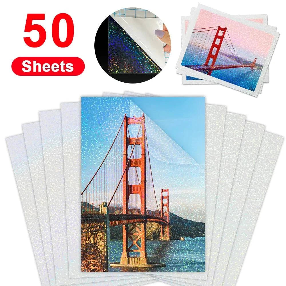 50 Sheets Matte Transaprent Cold Laminating Film A4 Self-adhesive Broken Glass Stars Dots Holographic DIY Photo Laminating Film - Property & Safety Tradings