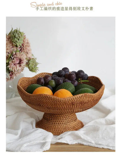 Rattan Fruit Baskets Wicker Storage Bowls Natural Woven Serving Basket Bowls Decorative Baskets for Kitchen Counter Organizing - Property & Safety Tradings