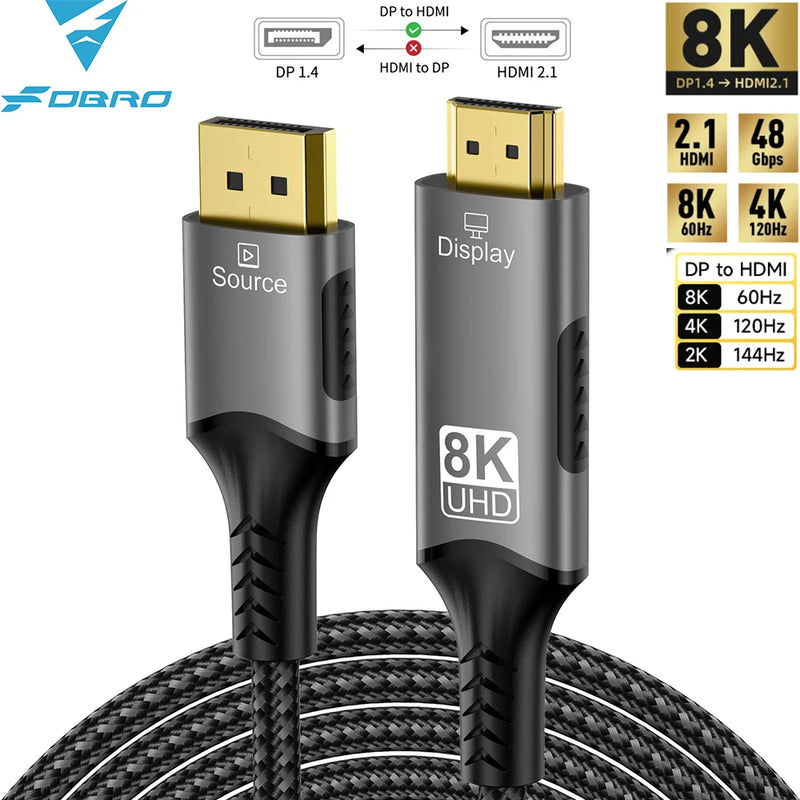 8k dp zu hdmi 2,1 kabel audio video konverter uni direktion aler adapter 8k @ 60hz 4k @ 120hz für hdtv projektor laptop monitor