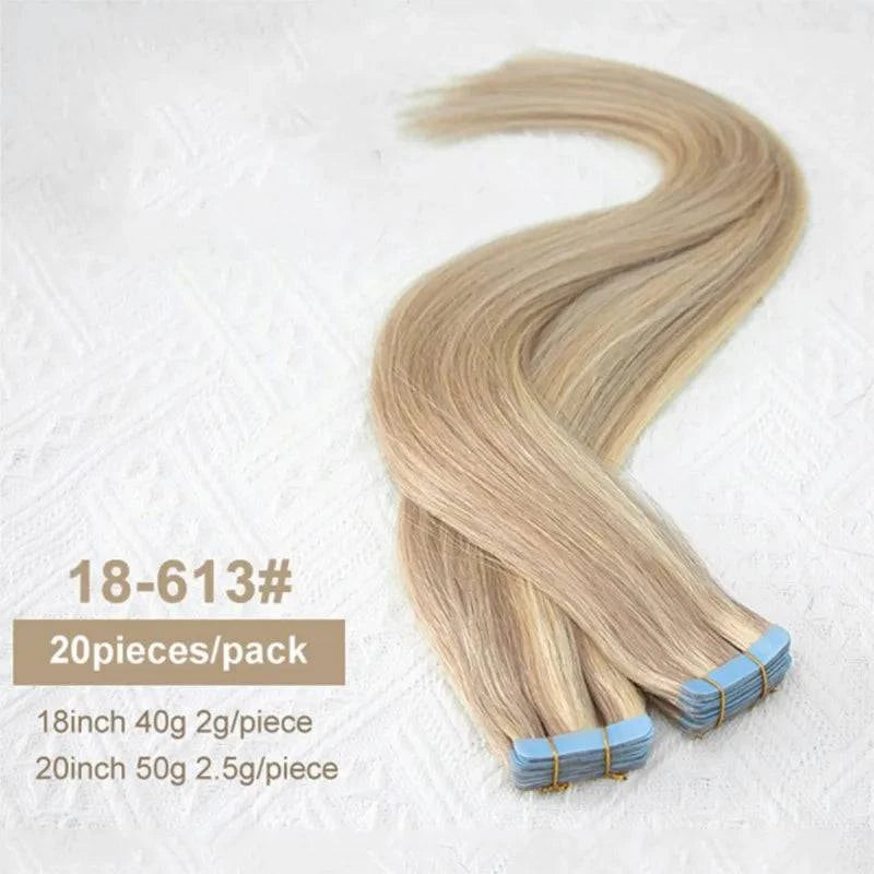 MRSHAIR Tape in Hair Extensions Human Hair Blonde Seamless Tape Hair Extensions 4x0.8cm Skin Weft PU Tape On Hair 20PCS 12"-24" - Property & Safety Tradings