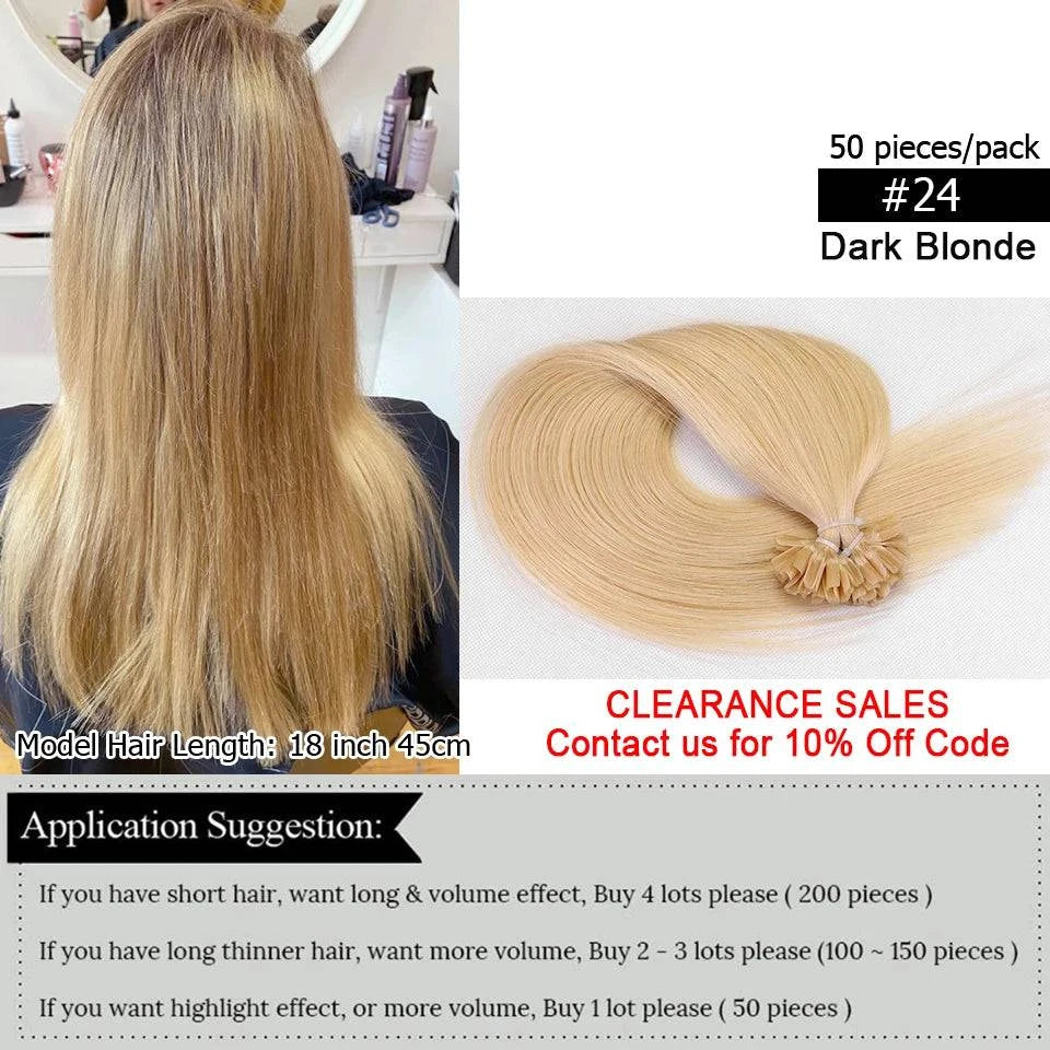 U Tip Fusion Hair Extensions Blonde Natural Real Human Hair Extensions 1.5cm Keratin Hair Capsules 50pcs 30g 40g 50g 12-24inch - PST PS Tradings