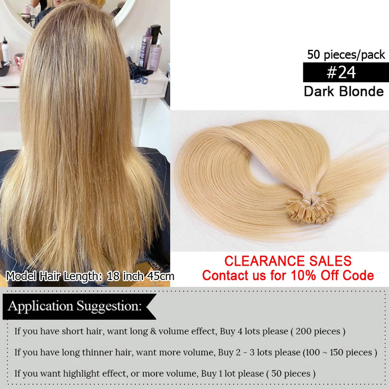 U Tip Fusion Hair Extensions Blonde Natural Real Human Hair Extensions 1.5cm Keratin Hair Capsules 50pcs 30g 40g 50g 12-24inch - Property & Safety Tradings