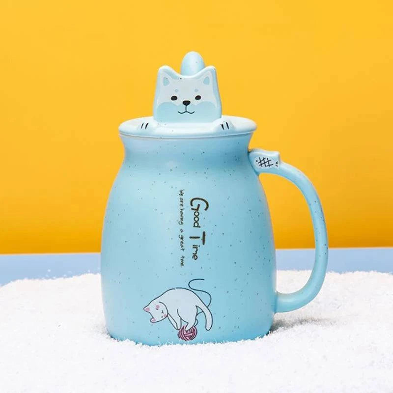 Creative color cat heat-resistant Mug cartoon with lid 450ml cup kitten coffee ceramic mugs children cup office Drinkware gift - PST PS Tradings