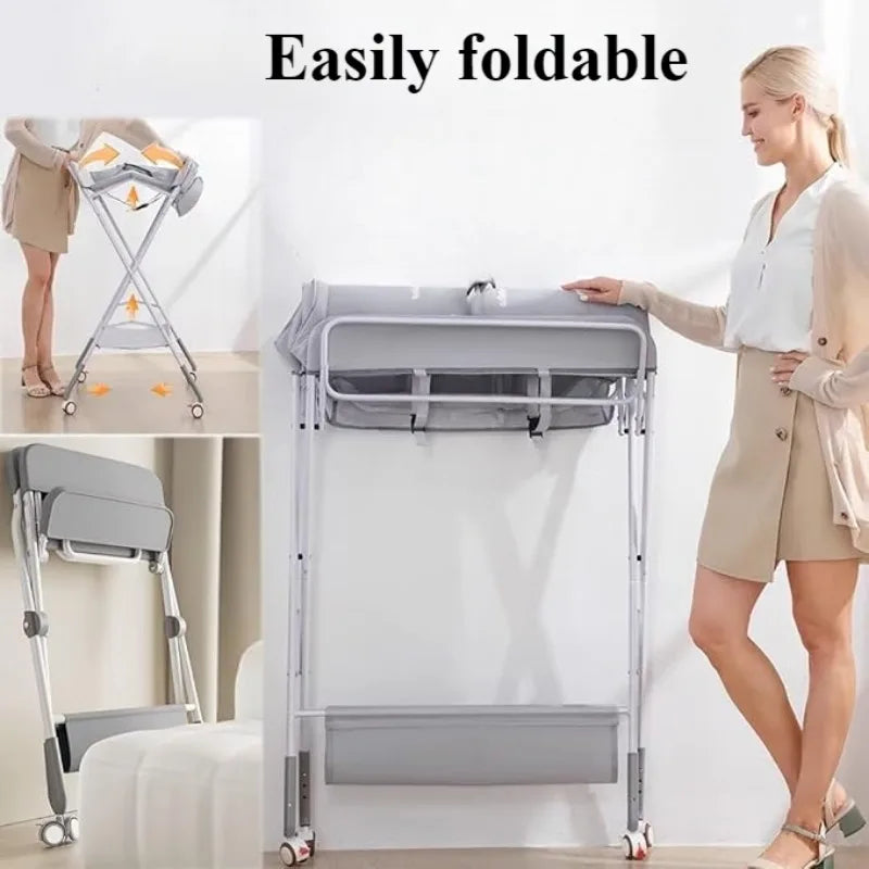 Portable Baby Changing Table for Nursery Height Adjustable Foldable Diaper Table with Swivel Wheels Drying Rack Large Storage - PST PS Tradings