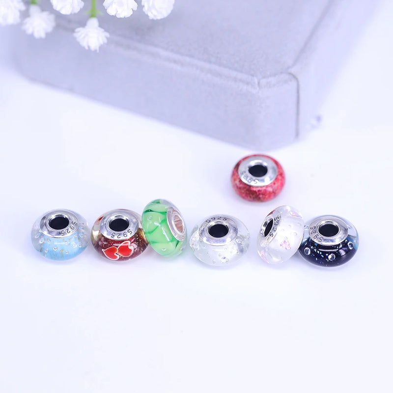 2024 New Original 100% 925 Sterling Silver Glass Bead Wood Stone Murano Flower Charms Fit Pan Brand Bracelet DIY Women Jewelry - PST PS Tradings