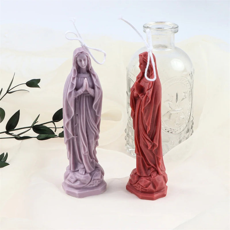 Religious Blessed Virgin Mary Candle Silicone Mold Madonna Goddess Female Deity Portrait Scented Plaster Jesus Resin Epoxy Mould - PST PS Tradings