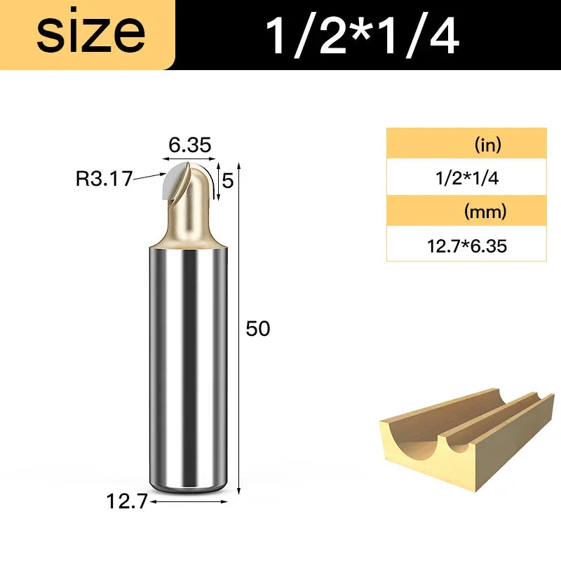 Core Box Round Cove Nose Bit Tungsten Carbide CNC Woodworking Groove Tools Router Bits for Wood 1/2 1/4 Shank Milling Cutter