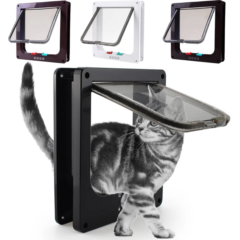 Dog Cat Flap Door with 4 Way Security Lock Flap Door for Dog Cats Kitten ABS Plastic Small Pet Gate Door Kit Cat Dogs Flap Doors - PST PS Tradings