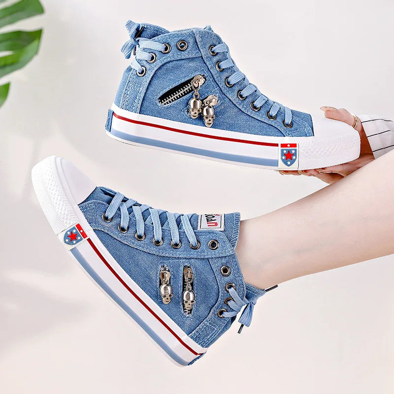 Spring Autumn Casual Sports Walking Skateboard Lace-up Fashion Femmes Women's classic Sneakers Denim Canvas Shoes Large Size 43 - PST PS Tradings