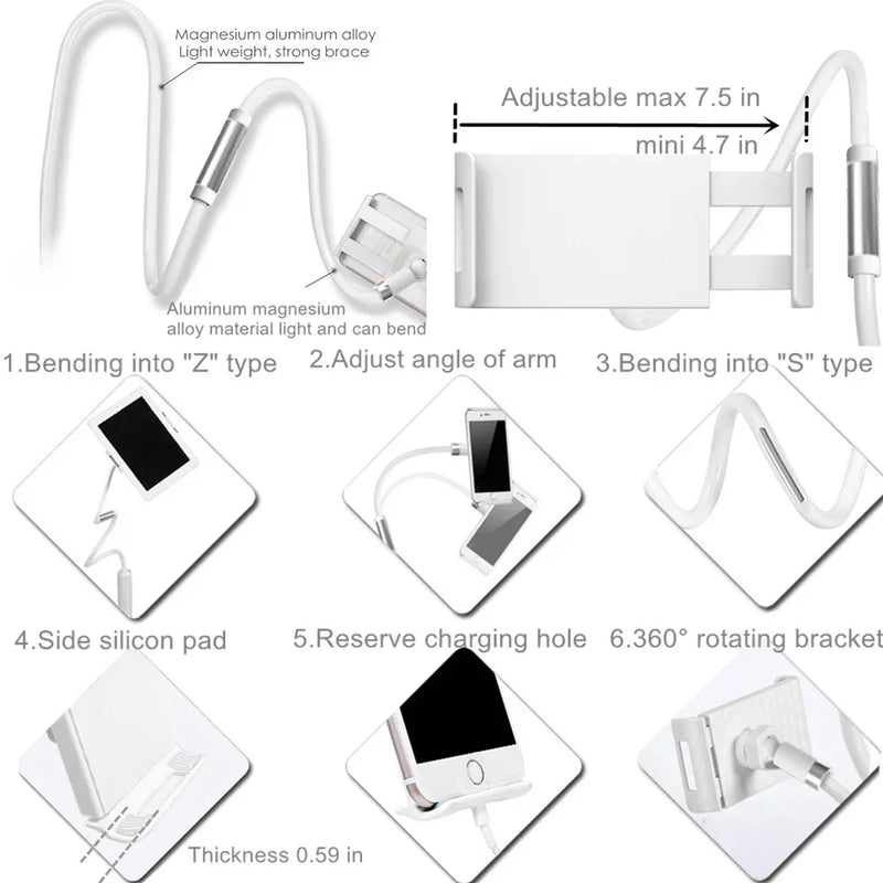 Flexible Long Arm Tablet Stand Holder for Bed Desk 5-11’’ Phone Tablet Support for Xiaomi Huawei Samsung Teclast IPad Tab Stand - Property & Safety Tradings