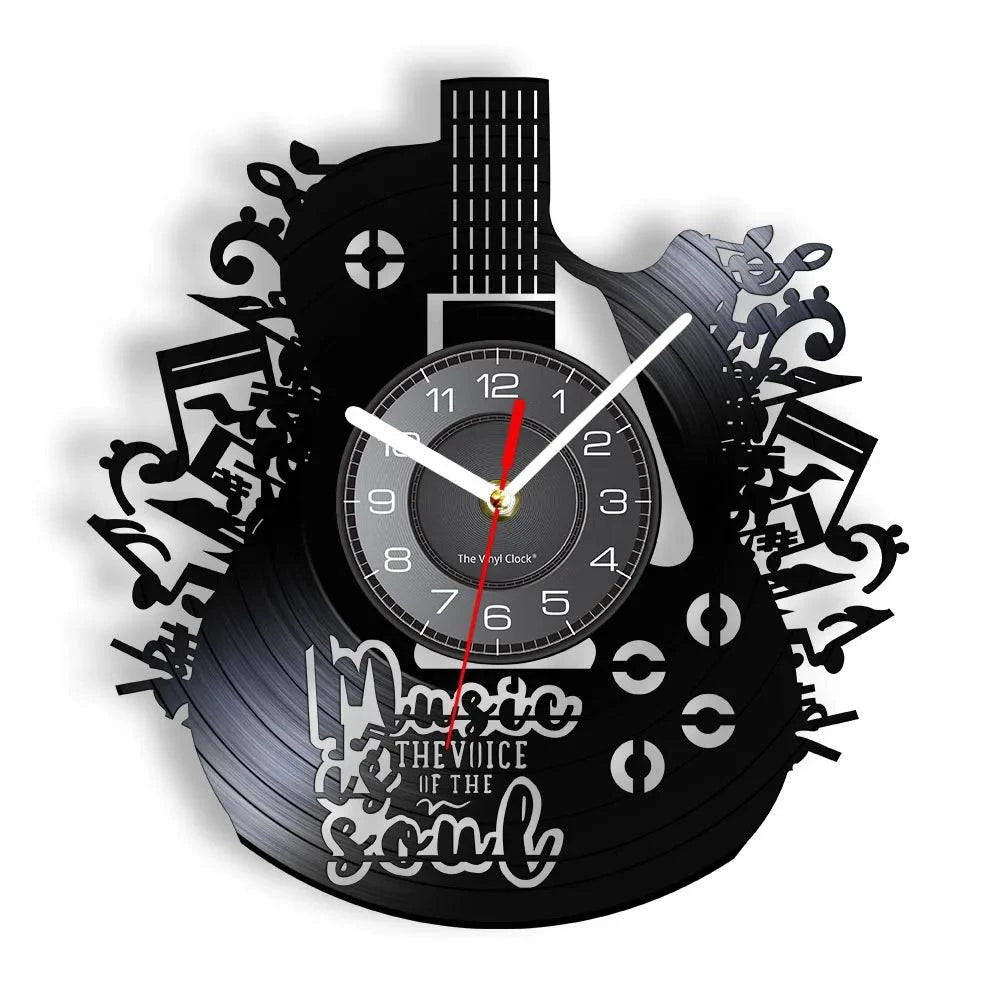 Acoustic Guitar Wall Art Wall Clock Musical Instrument Home Interior Wall Decor Vinyl Record Wall Clock Rock n Roll Musical Gift - Property & Safety Tradings