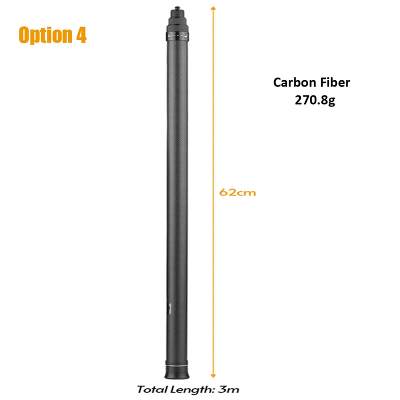 Invisible Selfie Stick For Insta360 X3 / ONE X2 GO 2 / ONE RS 70cm 1.2m Carbon Fiber Extension Rod Insta 360 ONE X 2 Accessory - PST PS Tradings