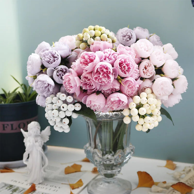 27Heads Peony Artificial Flowers for Home Vase DIY Decor Bride Rose Bouquet Fake Flower Wedding Party Centerpieces Decoration - PST PS Tradings