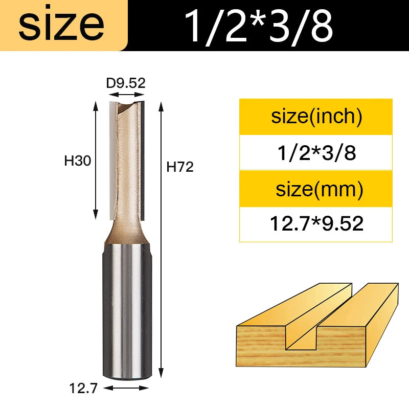 Tideway Straight Router Bits 1/2 1/4 Shank Double Flute Plunge Milling Cutter Carbide Tipped Woodworking Trimming Slotting Tool