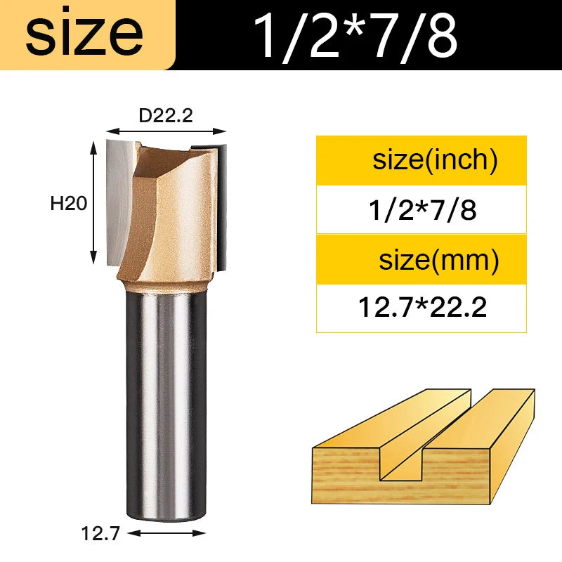 Tideway Straight Router Bits 1/2 1/4 Shank Double Flute Plunge Milling Cutter Carbide Tipped Woodworking Trimming Slotting Tool