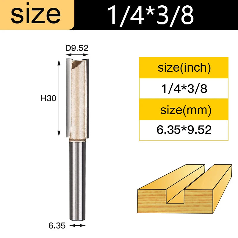 Tideway Straight Router Bits 1/2 1/4 Shank Double Flute Plunge Milling Cutter Carbide Tipped Woodworking Trimming Slotting Tool