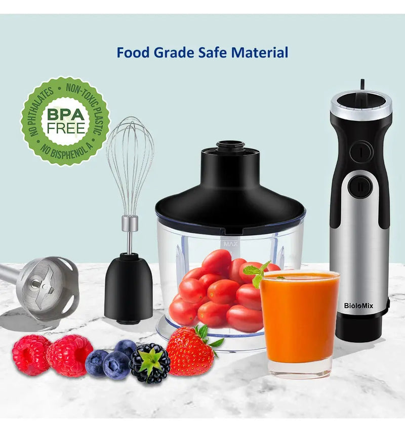 BioloMix 1200W 5-in-1 Immersion Hand Stick Blender Mixer Vegetable Meat Grinder 800ml Chopper Whisk 600ml Smoothie Cup - Property & Safety Tradings