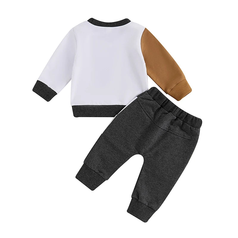 Infant Baby Boy 2Pcs Fall Outfits Long Sleeve Contrast Color Sweatshirt + Pants Set Spring Clothes 6M-4T - PST PS Tradings