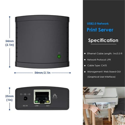 USB 2.0 Port LPR Printer Server MFT Print With 10/100Mbps Ethernet Port Sharing a LAN Networking Printer Adapter