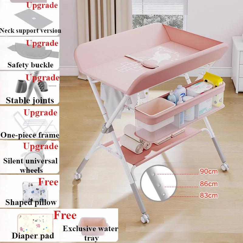 Portable Baby Changing Table for Nursery Height Adjustable Foldable Diaper Table with Swivel Wheels Drying Rack Large Storage - PST PS Tradings