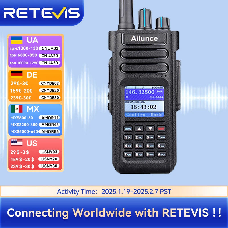 Ailunce HD1 DMR Digitales Walkie-Talkie, Amateurfunk, große Reichweite, Zwei-Wege-Radio, Walkie-Talkie, GPS, VHF, UHF, Dualband-Transceiver