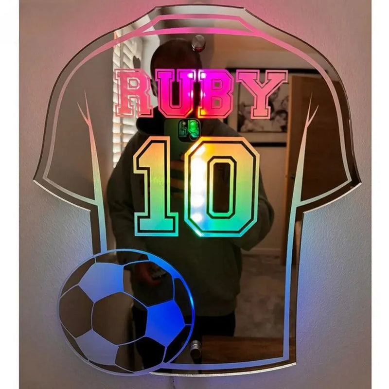 Personalized Football Jersey Mirror Light Custom Name Uniform Number LED Mirror Night Light Room Decoration Christmas Gifts - Property & Safety Tradings