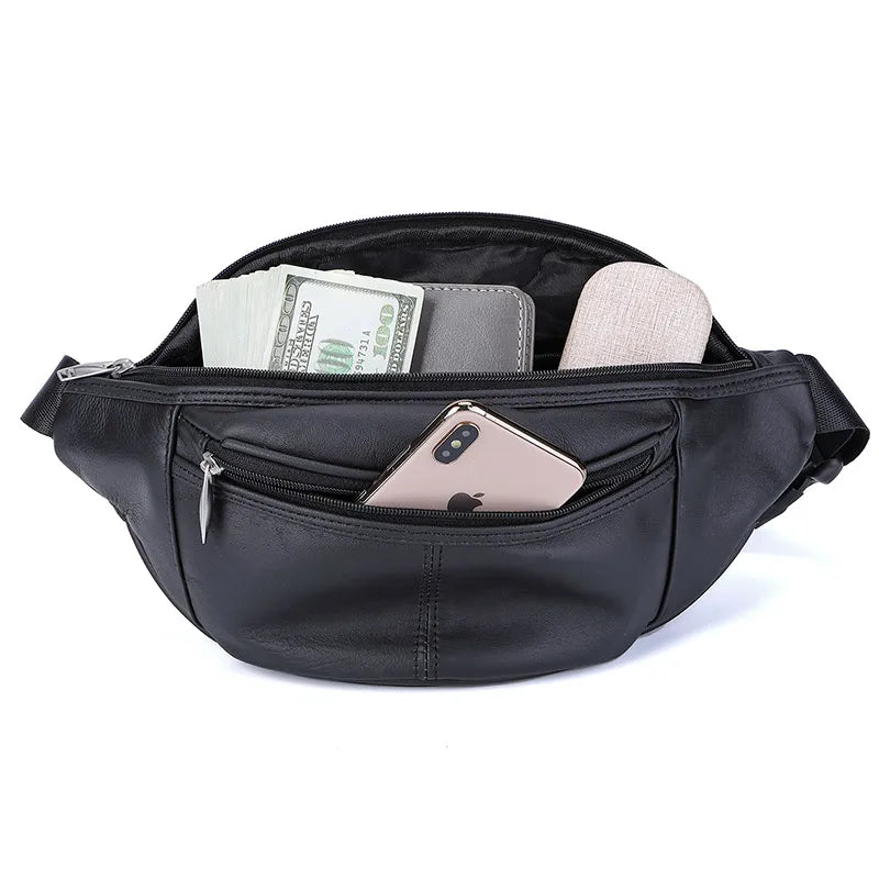 Fashion Men Genuine Leather Fanny Bag for Phone Pouch Male Leather Messenger Bags Brand Fanny Pack Male Travel Waist Bag Men - Property & Safety Tradings