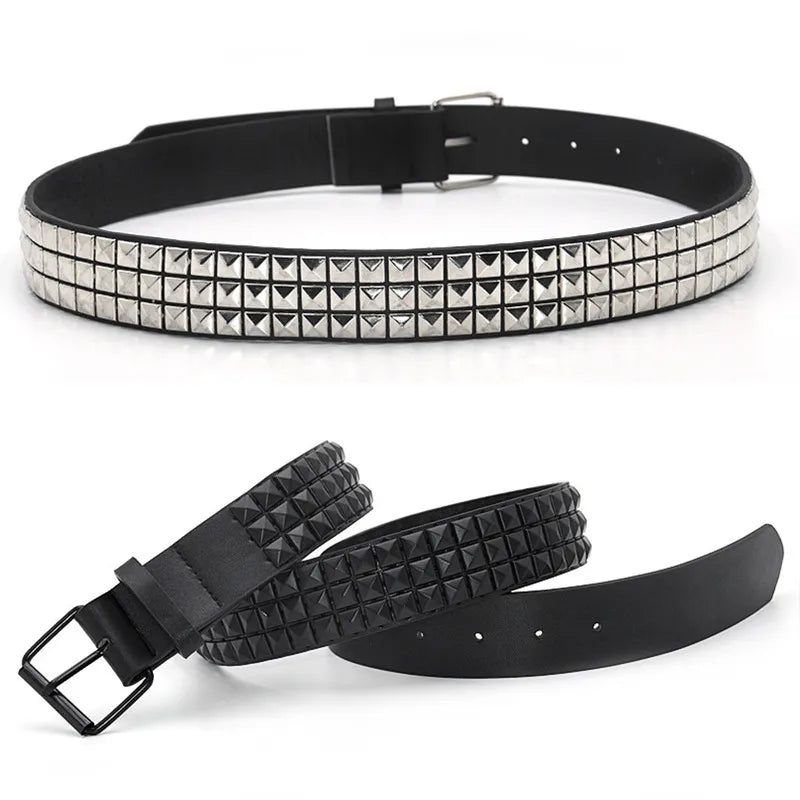 GAOKE Pyramid Rivet Waist Men&Women's Studded LeatherBelt Punk Rock hardware With Pin Buckle Drop Shipping Waistbrand Black jean - PST PS Tradings