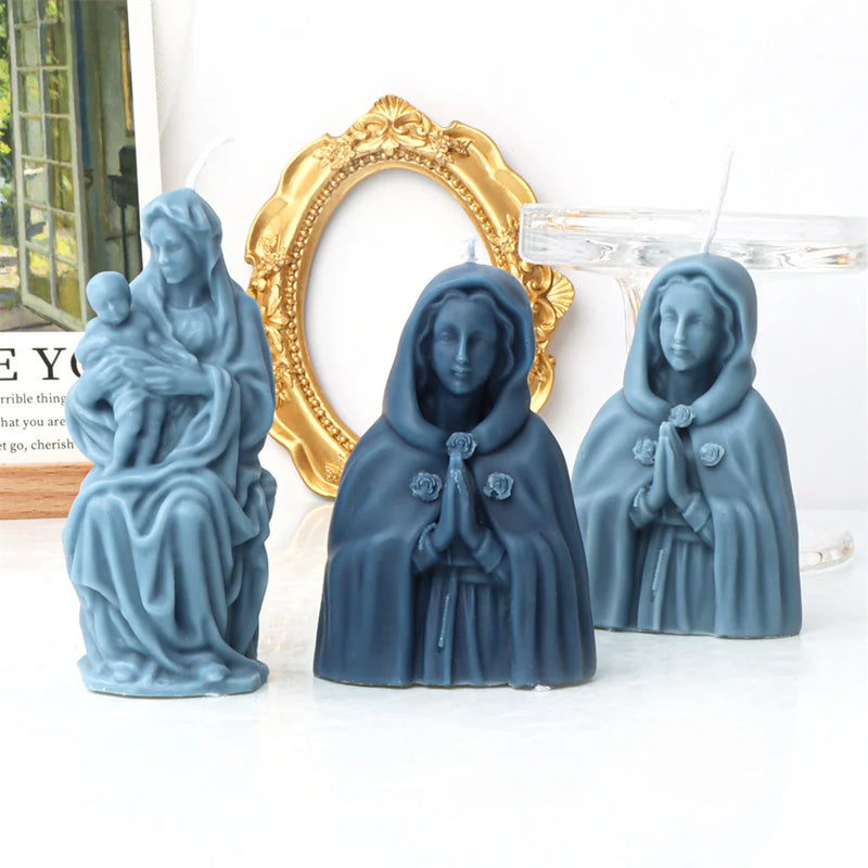 Religious Blessed Virgin Mary Candle Silicone Mold Madonna Goddess Female Deity Portrait Scented Plaster Jesus Resin Epoxy Mould - PST PS Tradings