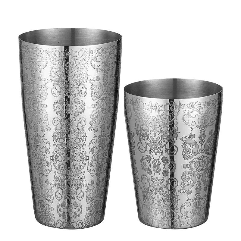 Boston Cocktail Shaker With Etched Pattern Bar Cocktail Shaker Tin Set - 800ml & 500ml - PST PS Tradings