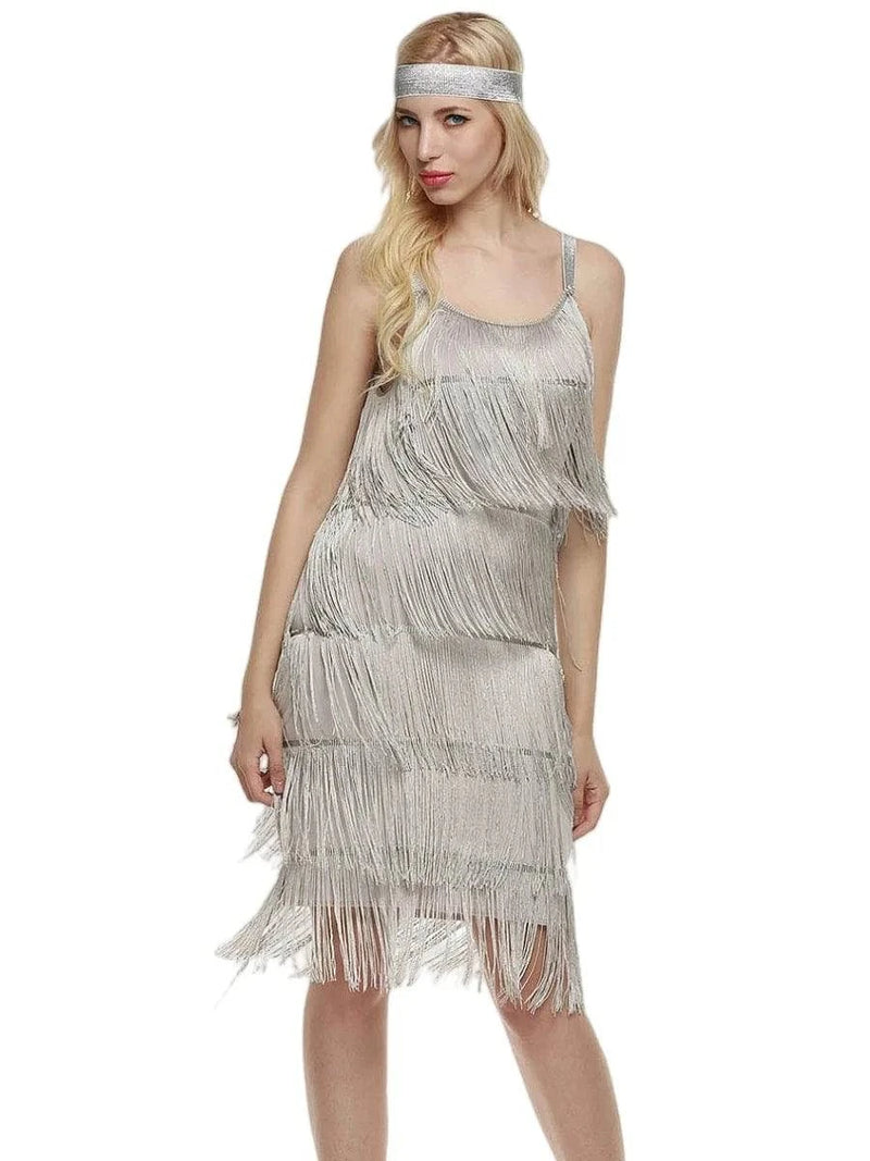 Vintage Vestidos 1920s Flapper Girl Fancy Dress Great Gatsby Dress Costumes Slash Neck Strappy Fringe Swing Party Dress Women - Property & Safety Tradings