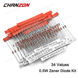 34 Values 0.5W Zener Diode Assorted Kit 2V 3V 3.3V 3.6V 5.1V 5.6V 7.5V 10V 12V 13V 15V 16V 18V 20V 22V 24V 30V 36V 39V 43V 47V - PST PS Tradings