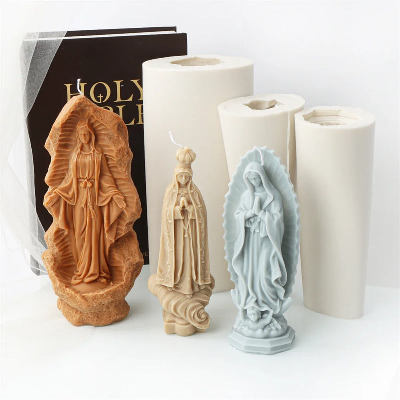 Religious Blessed Virgin Mary Candle Silicone Mold Madonna Goddess Female Deity Portrait Scented Plaster Jesus Resin Epoxy Mould - PST PS Tradings