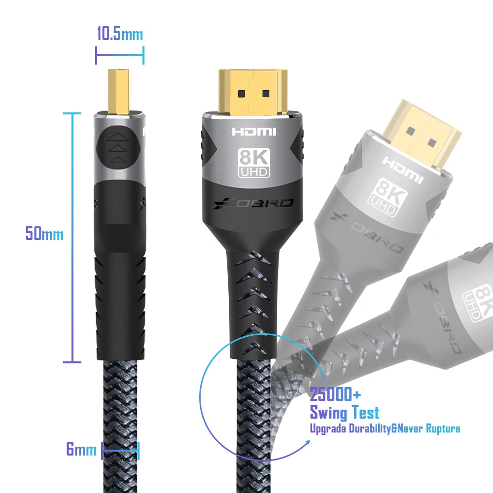 8k HDMI-Kabel 2,1 48 Gbit/s Hochgeschwindigkeits-HDMI-geflochtene Cord-4K @ 120Hz 8k @ 60Hz, dts: x, HDCP 2,2 & 2.3, HDR 10 für kompatiblen Laptop/PS5