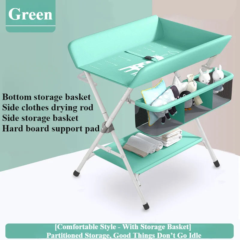 Portable Baby Changing Table for Nursery Height Adjustable Foldable Diaper Table with Swivel Wheels Drying Rack Large Storage - PST PS Tradings