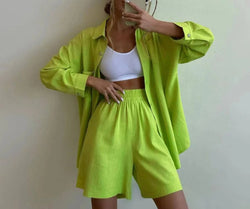 Spring Fashion Casual Short Set Women Tracksuit Wear Loose Long Shirt Top And High Waist Shorts Two Piece Sets Summer Outfits - Property & Safety Tradings