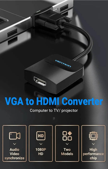 Vention VGA to HDMI Adapter 1080P VGA Male to HDMI Female Converter Cable With Audio USB Power for PS4/3 HDTV VGA HDMI Converter - Property & Safety Tradings