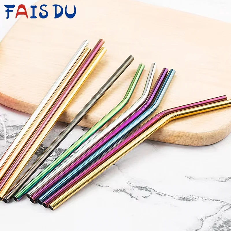 FAIS DU 304 Stainless Steel Straws Reusable Straight Bent Metal Drinking Straw With Cleaner Brush Set Party Bar Accessory - PST PS Tradings