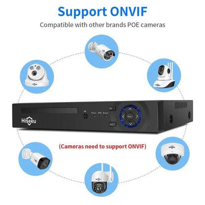 Hiseeu H.265+ 4CH 10CH 16CH POE NVR For IP Security Surveillance Camera CCTV System 5MP 8MP 4K Audio Video Recorder Face Detect - Property & Safety Tradings